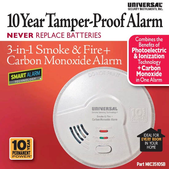 USI MIC3510SB 3-in-1 Smoke, Fire and Carbon Monoxide Smart Alarm